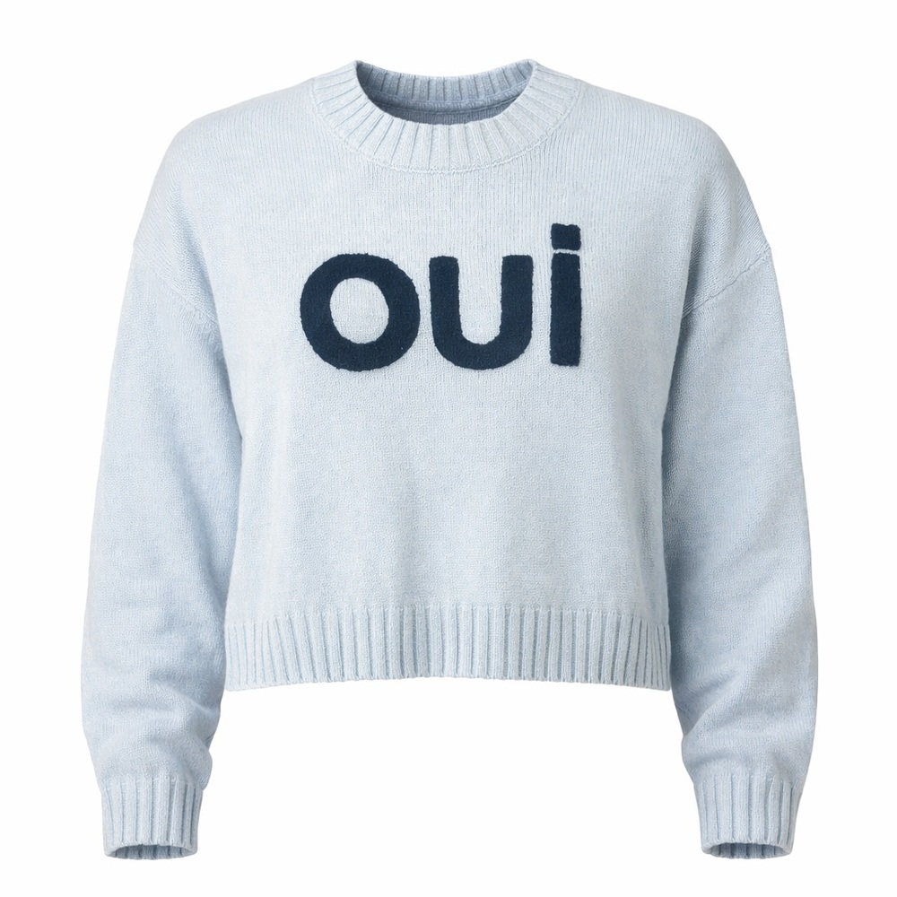 NWT Women’s Medium | Sincerely Jules | Light Blue Oui Cropped Knit Sweater